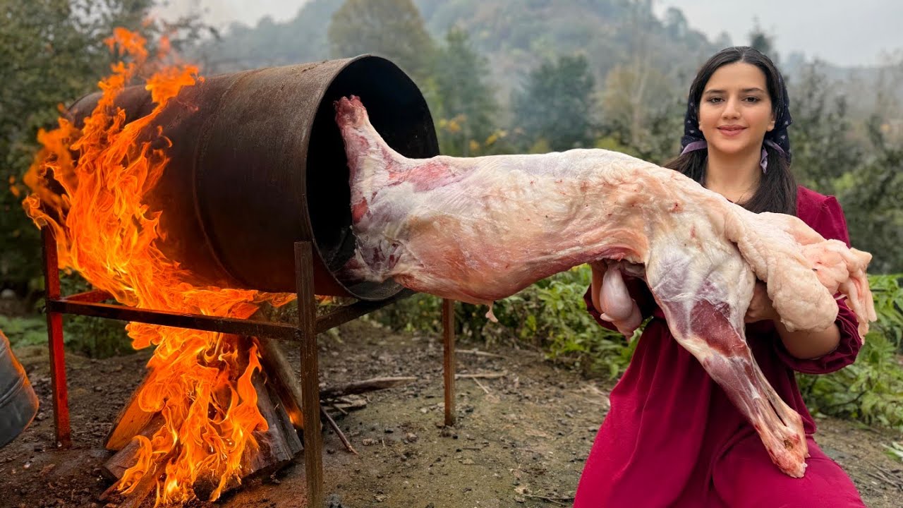 Delicious Pilaf in lamb cooked in a barrel