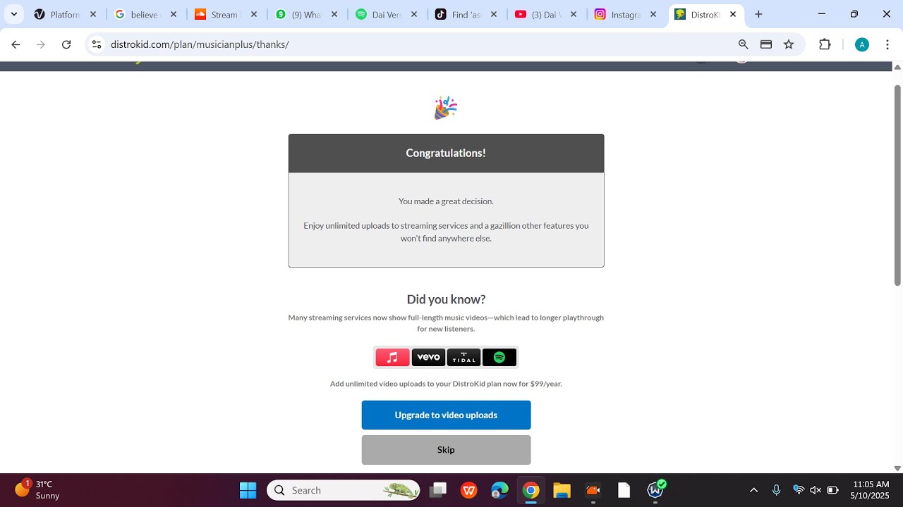 Renewal of Distrokid Subscription for $44.99 Musician Plan for Two artist Music distribution