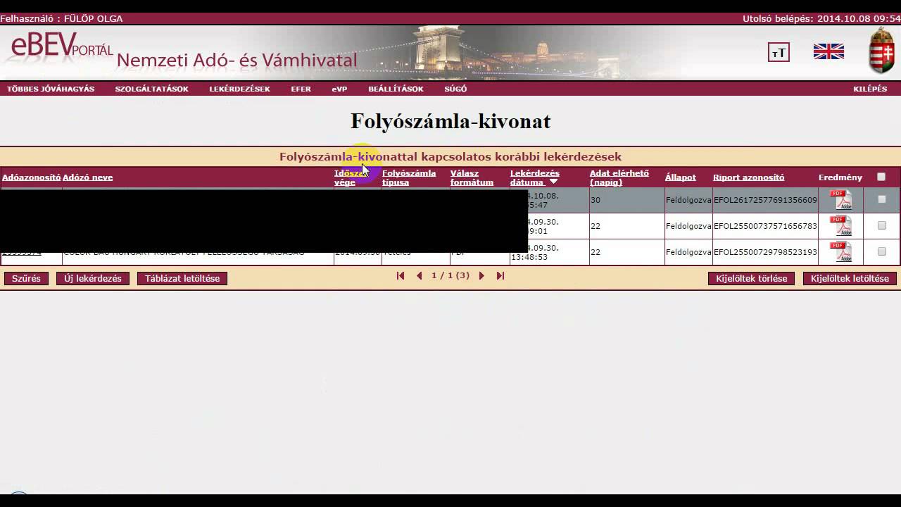 Adófolyószámla lekérdezése