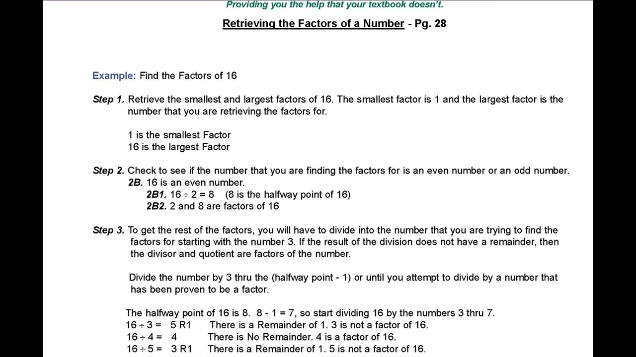 Fractions: Find the Factors of a Number