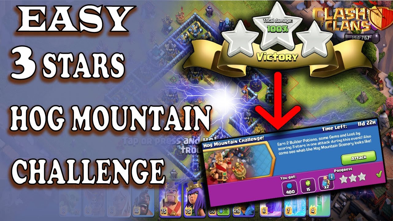 EASY 3 STARS HOG MOUNTAIN CHALLENGE | BEST STRATEGY | BEST ATTACK |CLASH OF CLANS