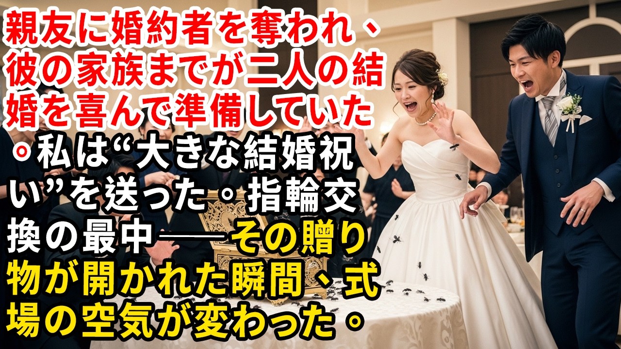 親友に婚約者を奪われ、彼の家族までが二人の結婚を喜んで準備していた。私は“大きな結婚祝い”を送った。指輪交換の最中――その贈り物が開かれた瞬間、式場の空気が変わった。