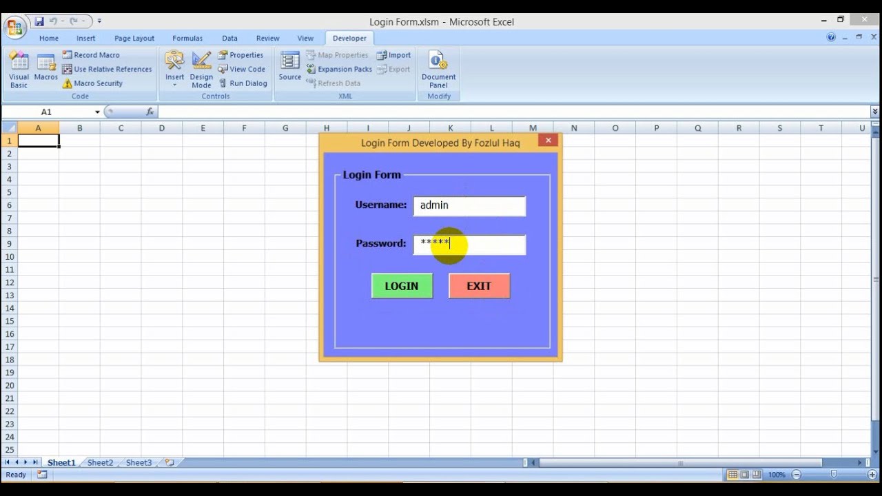 Create Login Form with Microsoft Excel by VBA Code