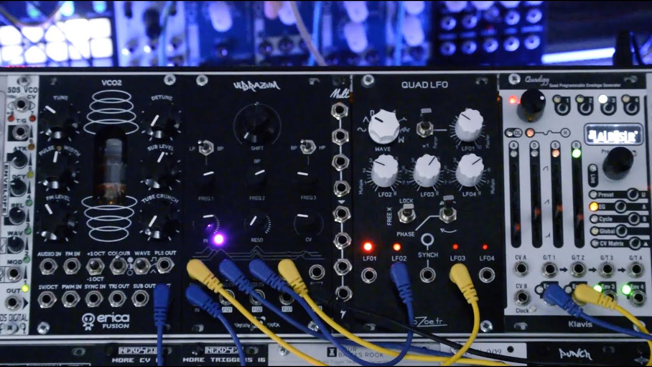 Vibrazum filter-Patching Panda/Fusion VCO2-Erica Synths/Dual LFO-Ozoe.fr/Quadigy-Kavis Modular