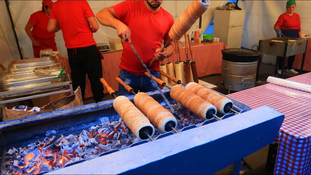Romanian Street Food In Transylvania - Transylvanian Food - Kurtos Kalacs Chimney Cake