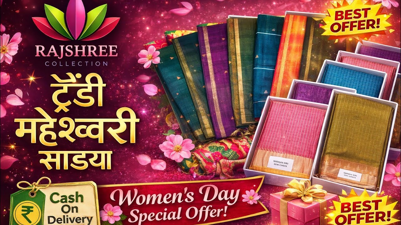 महेश्वरी साड्यांचा जबरदस्त लाईव्ह सेल😍 |Women's Day Special Offer|CashOnDelivery|Rajshree Collection