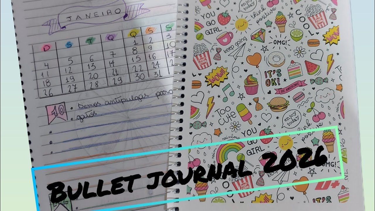 Planejando meu bullet journal de janeiro com caderno comum e materiais baratinhos 2026