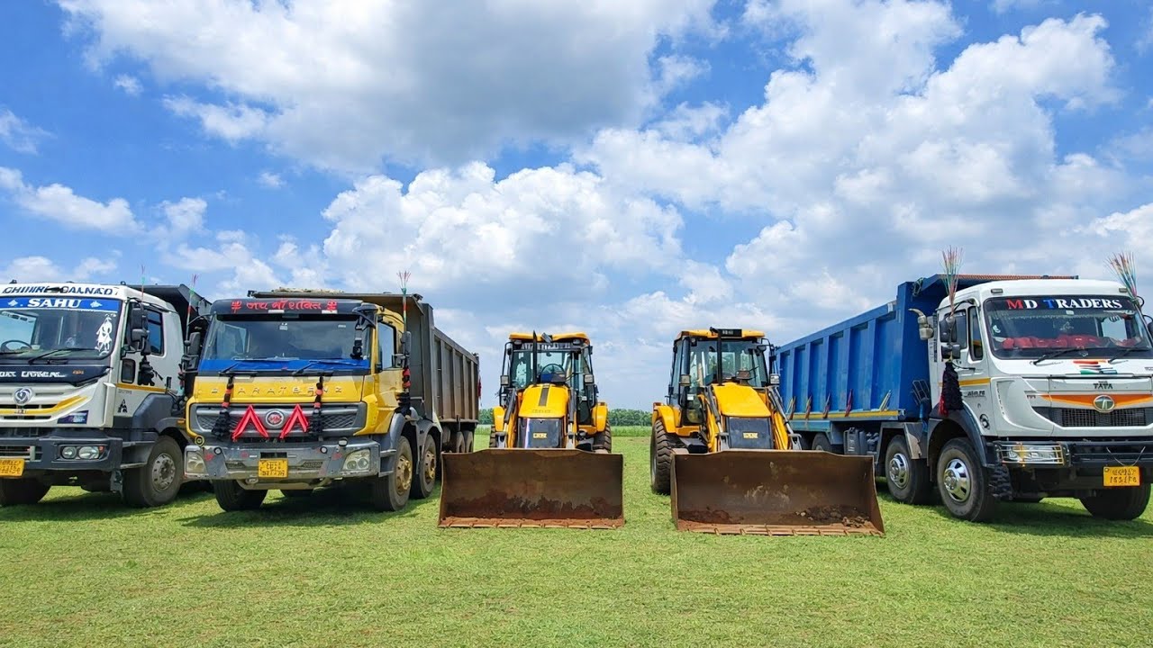 Jcb 3DX Backhoe Machine Going Loading Mud In Village | Bharat Benz 3180 Truck |Tata Tripper 2518 | 