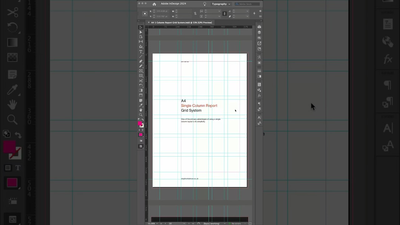 An introduction to the single column report grid system for Adobe InDesign
