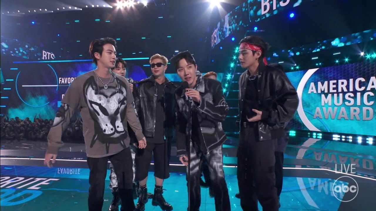 BTS Accepts the 2021 American Music Award for Favorite Pop Duo or Group - The American Music Awards