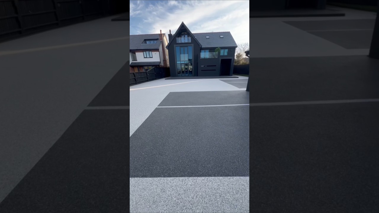 Resin Bound Surfacing Driveway Transformation,Vuba's Black Granite and Poseidon Blend.#resin #shorts