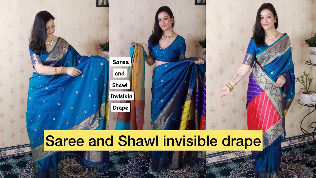 Saree and Shawl invisible draping style / Saree and shawl style for winters