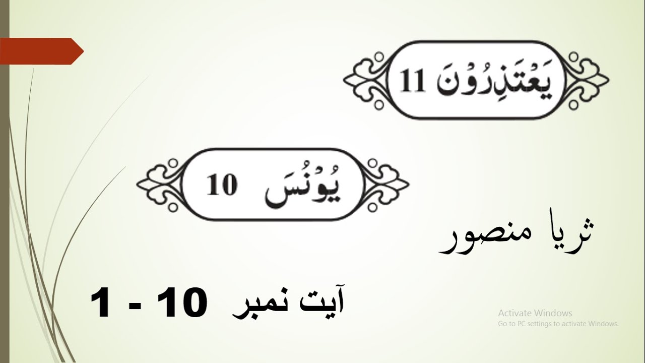 Ayat 1 10 Sura Younus word to word Translation and brief description by Surraya Mansoor