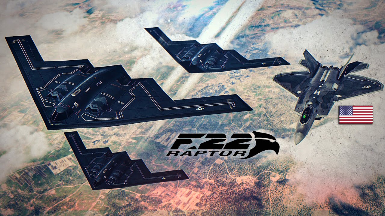 Пакет Stealth | B-2 Spirit + F-22 Raptor против Su-57 Felon и Su-35 Flanker | Цифровой боевой сим...