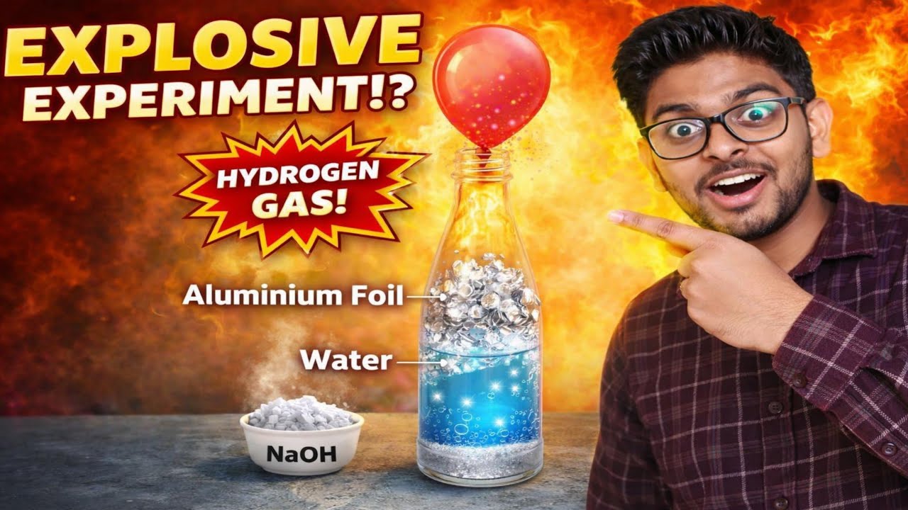 घर पर बनाए Hydrogen Gas Experiment | NaOH + Aluminium Foil