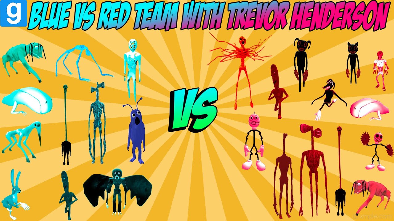 BLUE VS RED TEAM FIGHTS WITH TREVOR HENDERSON CREATURES - Garry's Mod Sandbox