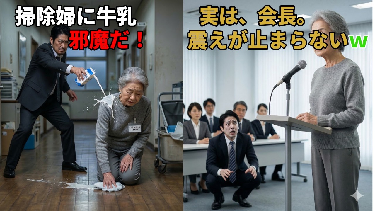 床を拭いていたおばあさんに牛乳を投げた部長、彼女がこの会社の会長だとは知らなかった。