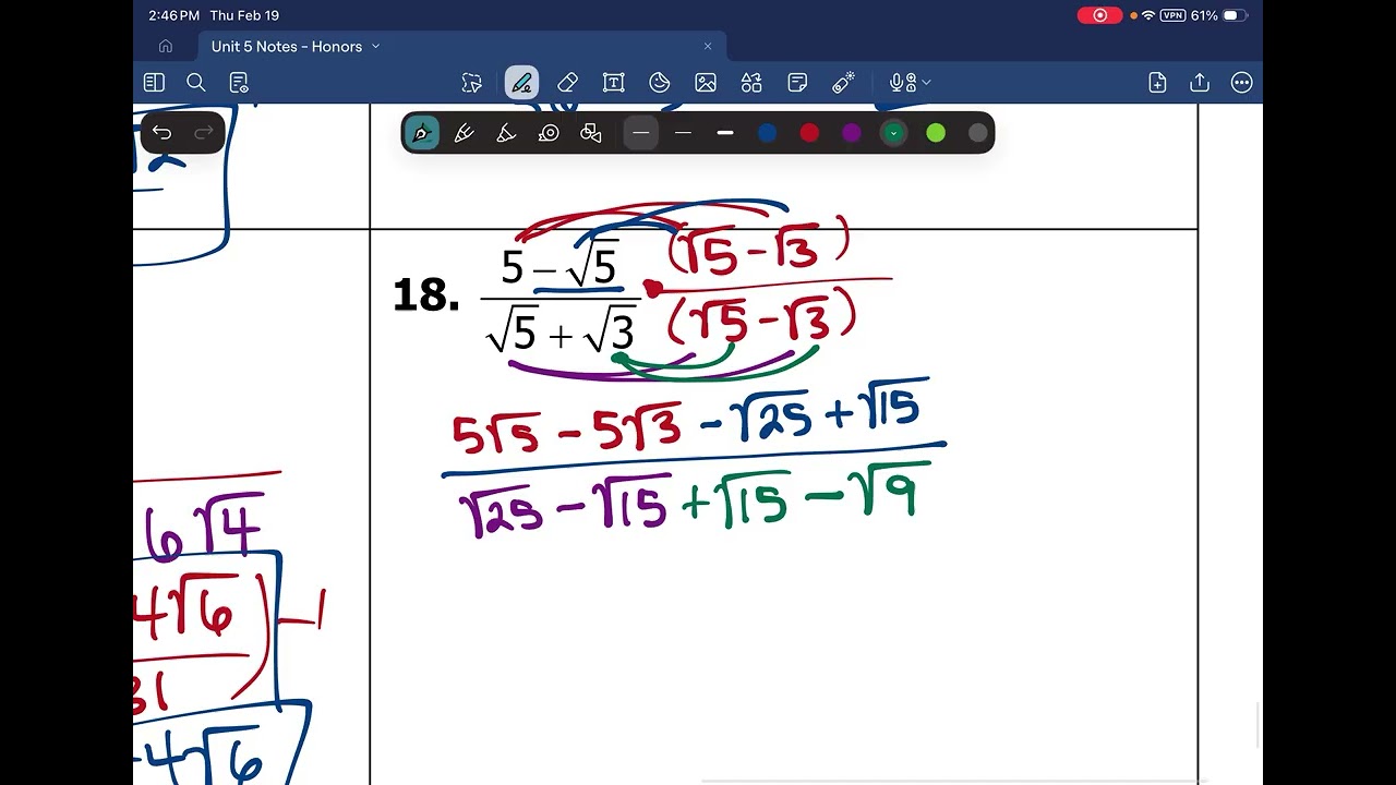 Algebra 2 - Unit 5 - Lesson 3 - Dividing Radicals Video 2/2