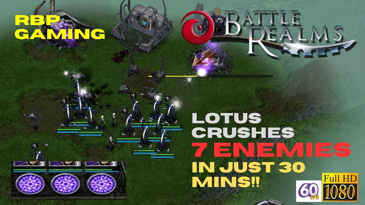 BATTLE REALMS Lotus Clan crushes all the 7 ENEMIES!! [RBP Gaming]
