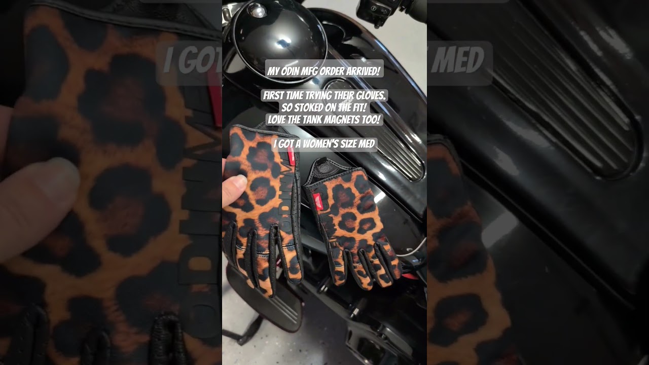 My first pair of Odin MFG gloves arrived! In love with the leopard print! @odinmfg #girlswhoride