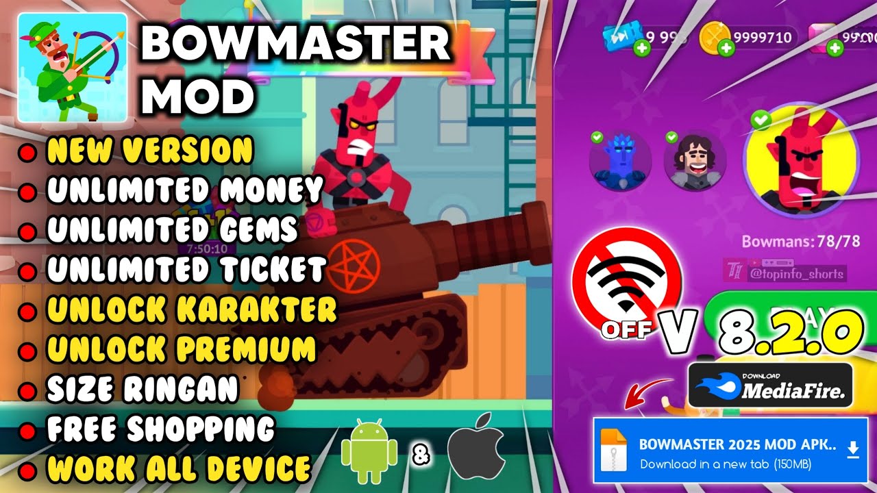 BOWMASTERS MOD APK TERBARU 2025 Versi 8.2.0 - Unlimited Everything & Unlock All Characters