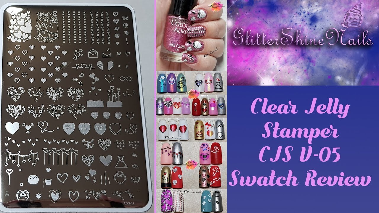 Clear Jelly Stamper Stamping Plate Swatch Review  CJS V05 Valentine's