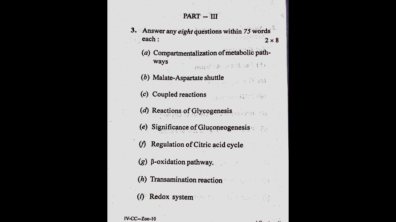 #2024 Zoology honours cc- 10 Biochemistry of metabolic processes Questions paper