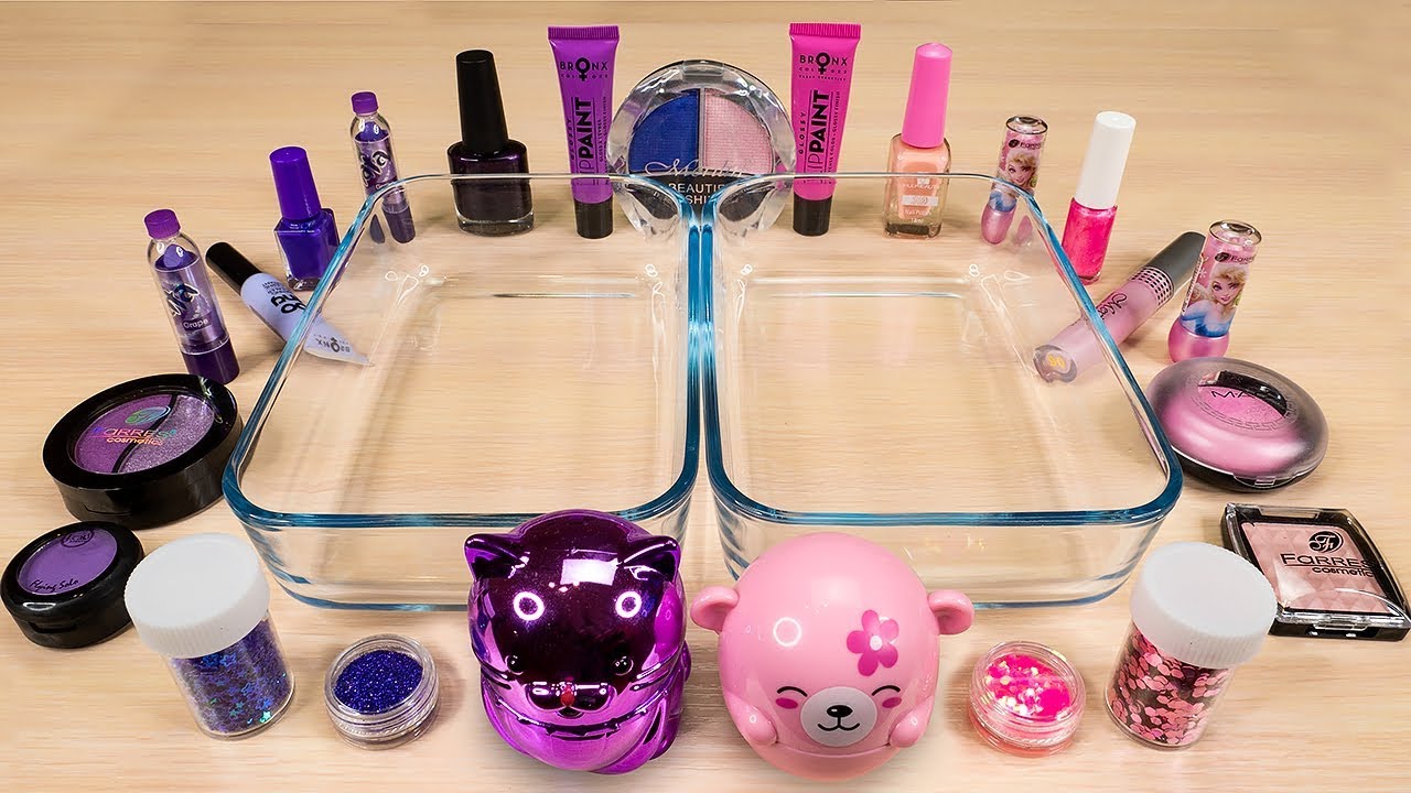 PURPLE vs. PINK ! Slime Coloring and Mixing with Makeup ! ASMR Satisfying Slime Video