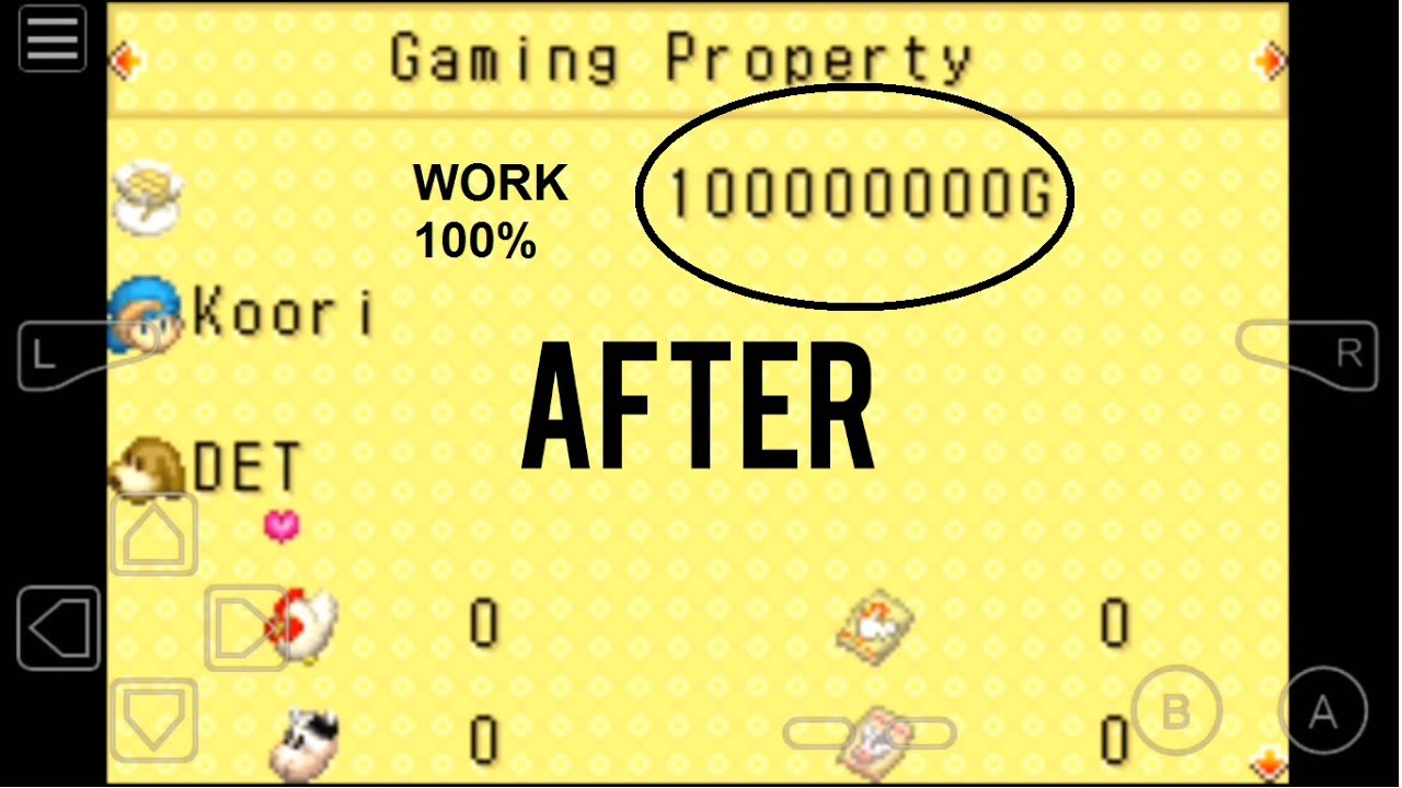 Cheat Harvestmoon Friend Of Mineral Town GBA 2023 WORK 100%