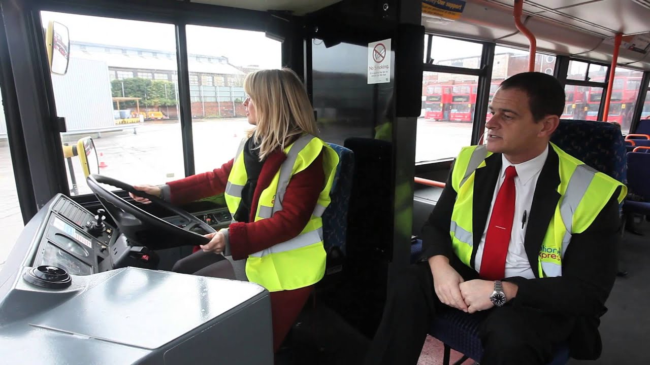 National Express  West Midlands : MP Esther McVey driving a bus and opening the Skills Academy