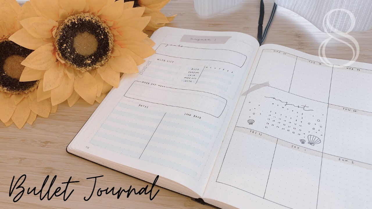 《bujo》8月のセットアップ。シンプルでおしゃれなデザイン。手帳の中身。《バレットジャーナル/plan with me AUGUST2020/setup/ideas》