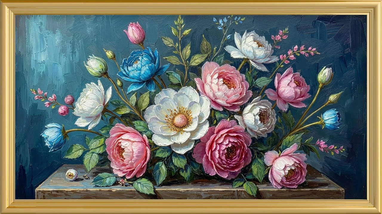 Elegant Floral Arrangement Dark Surface | TV Wallpaper | Free Background | 4K Frame Art