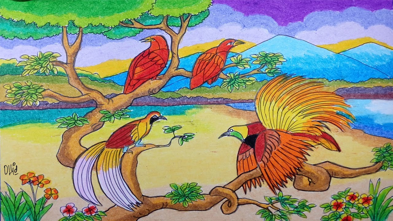 Cara Menggambar Burung Cendrawasih Dengan Crayon/Oil Pastel