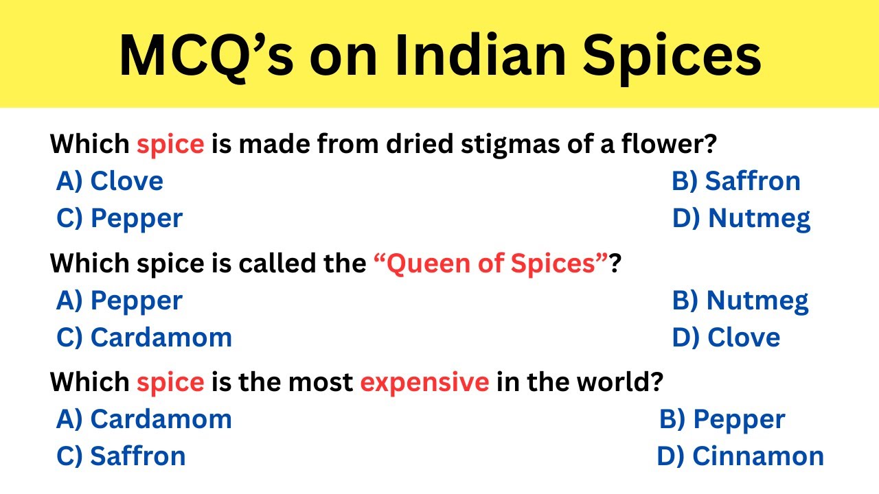 MCQ on Spices | Spice MCQs | Quiz on Spices and Herbs