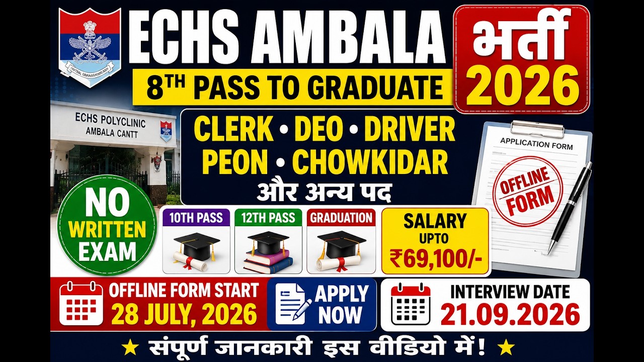 10th, 12th, Graduate Jobs 2026 | ECHS Ambala Cantt Recruitment | No Written Exam