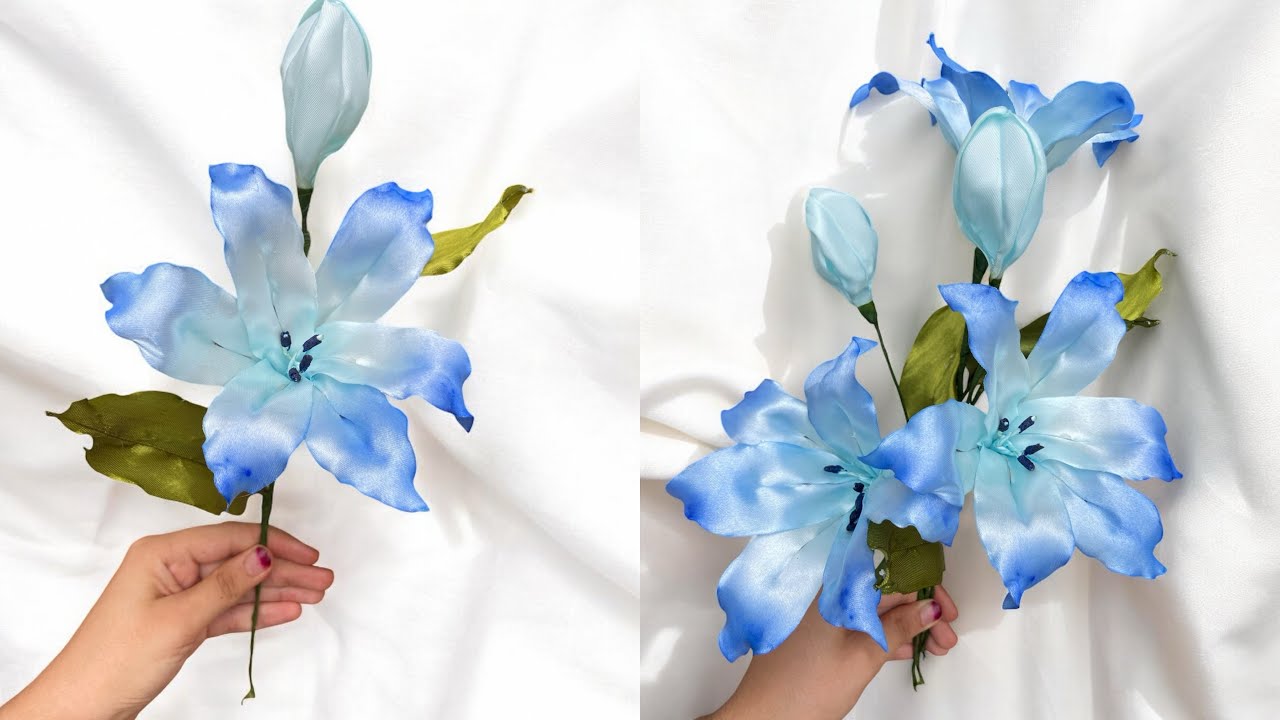 DIY Lilly ribbon flowers/How to make beautiful satin ribbon flowers easily