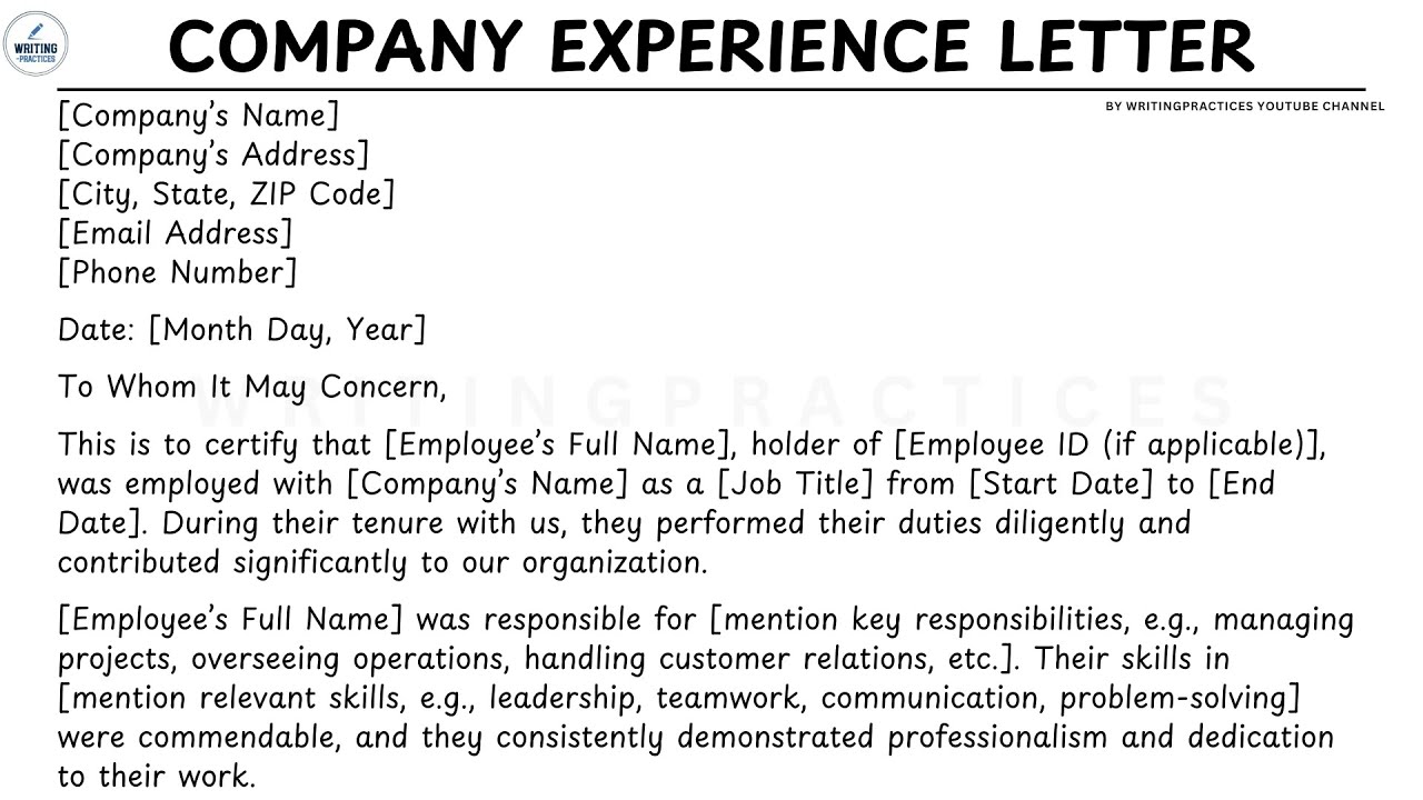 How To Write A Company Experience Letter Format Step by Step Guide | Writing Practices