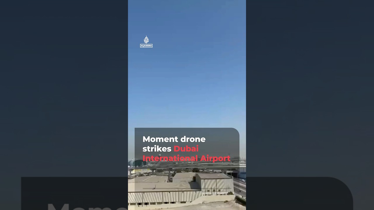 Moment drone strikes Dubai International Airport