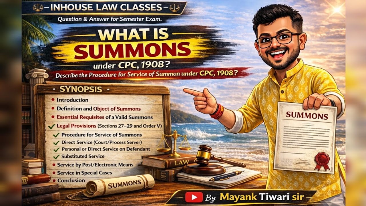 What is summon, services of summon, procedure , essentials under CPC, 1908 ? Answer by Mayank sir !!