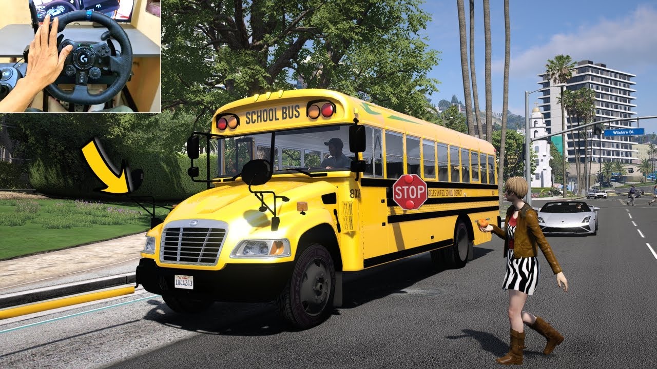 GTA 5 Lets Go To Work as LAUSD School Bus Driver - Steering Wheel Gameplay