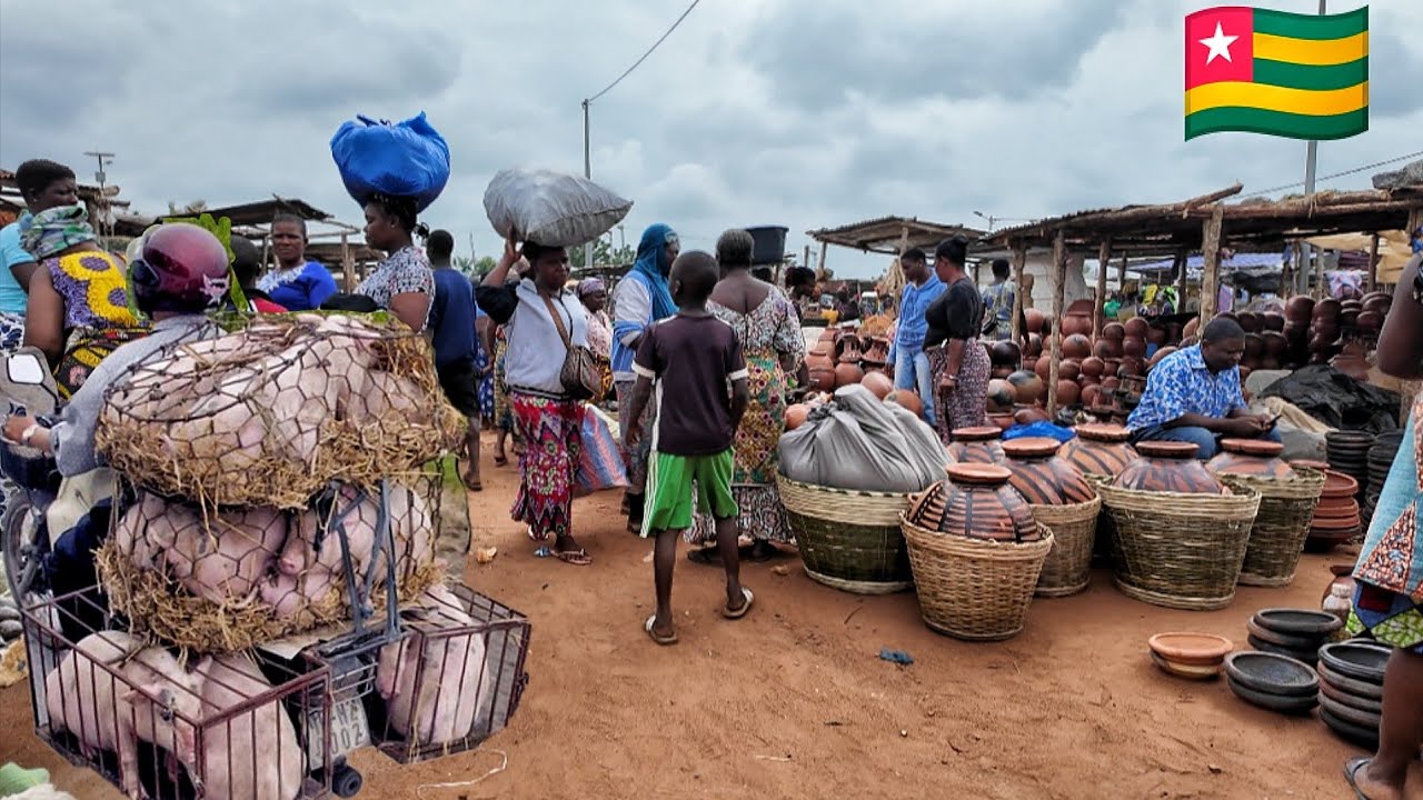 Rural village market day in Tsevié  Togo west Africa. Cost of living in my African village.