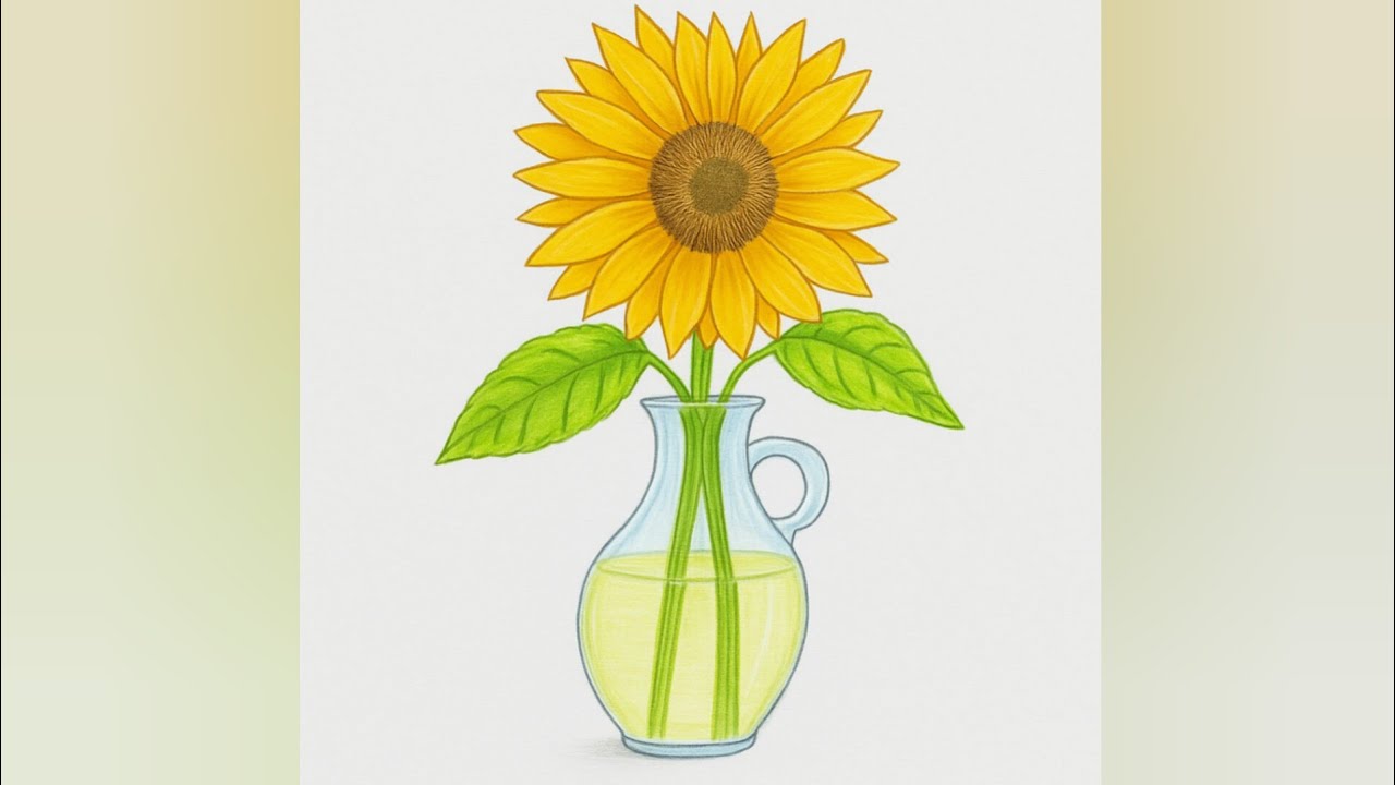 "Realistic Sunflower in Vase drawing | Pencil and marker Colors Tutorial"