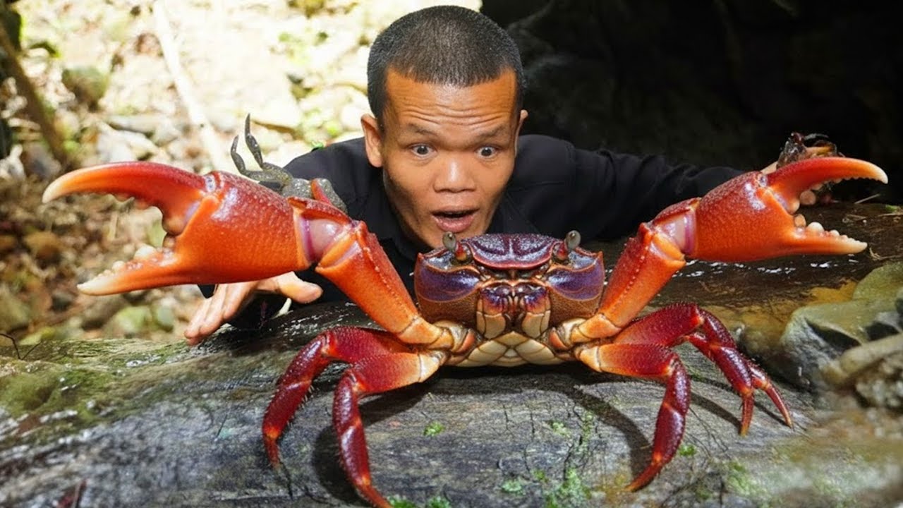 Mountain Crab Hunting Adventure with a Dwarf Family | Catch, Cook & Enjoy Nature