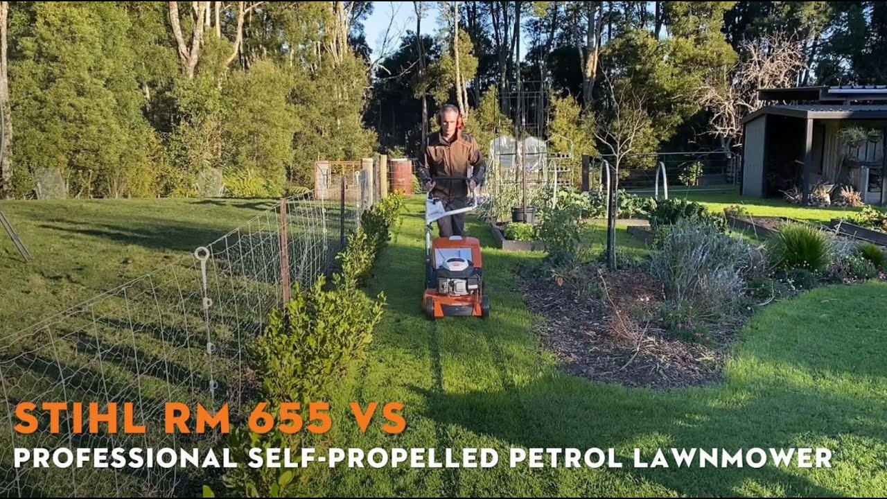 STIHL RM 655 против бензиновой газонокосилки — длинное видео