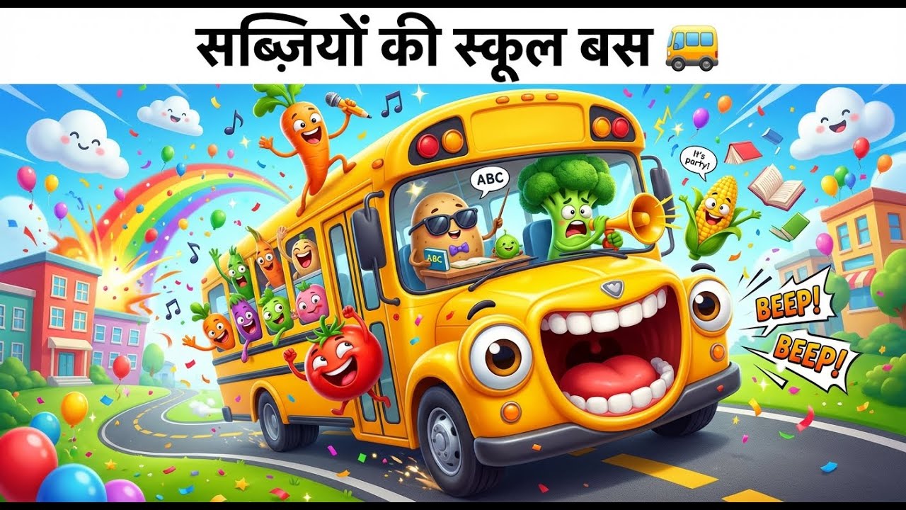 Veggies School Bus | सब्ज़ियों की स्कूल बस 🚍 | Funny Hindi Kids Rhymes