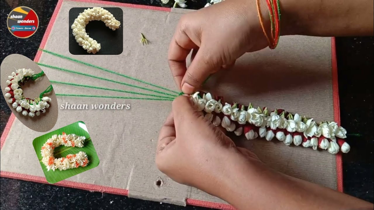 Jasmine flower garland_jasmine flower hairstyle_jasmine flower veni making_wedding garland making
