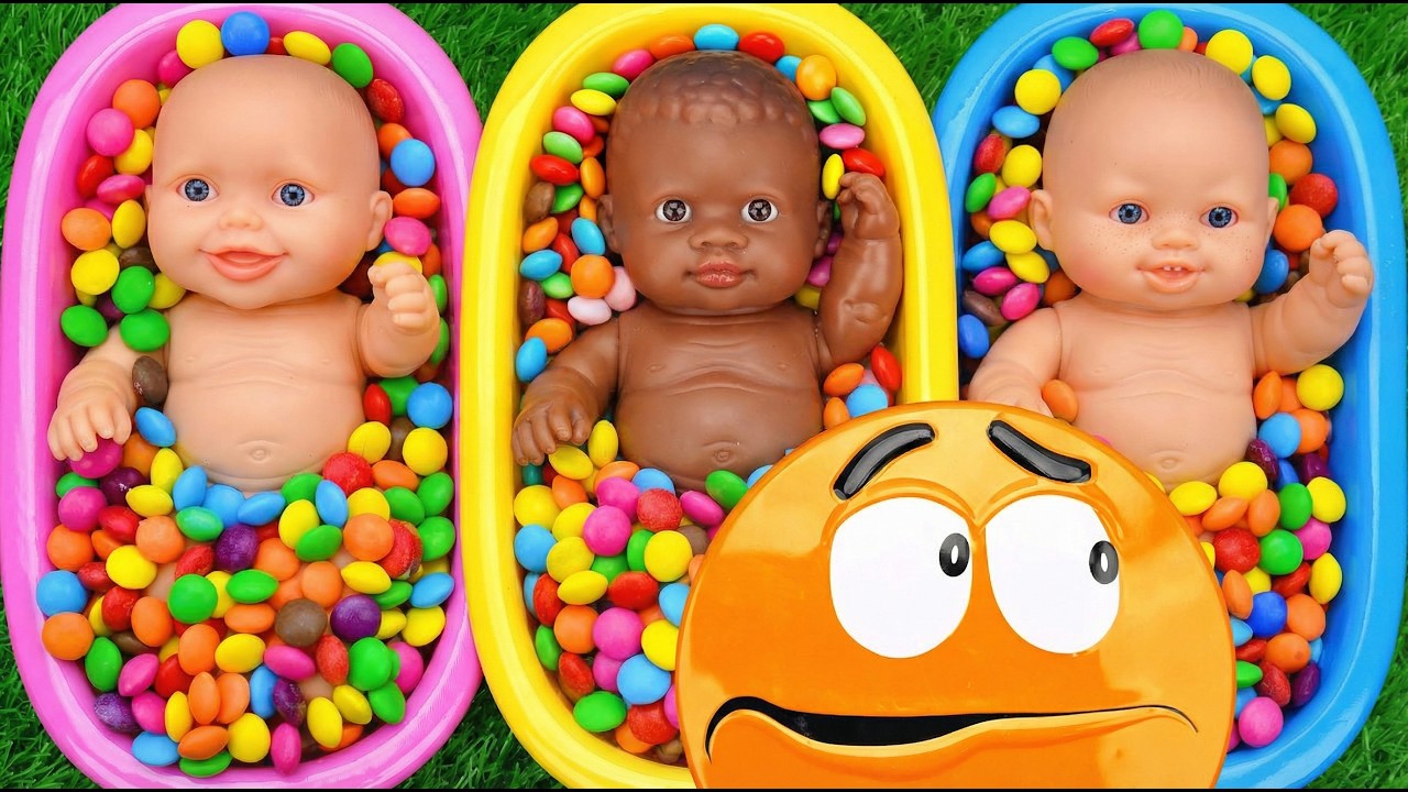 5 Minutes Satisfying with Full of 3 Rainbow BathTubs Candy with M&M's & Magic Slime Cutting Video