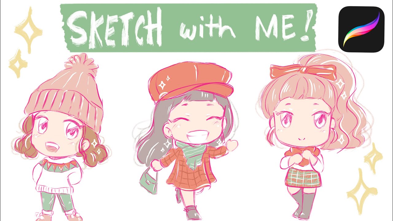SKETCH WITH ME + Chill ♬:  How to Draw CHIBI Characters on iPad - Winter/Cozy Outfits from PINTEREST
