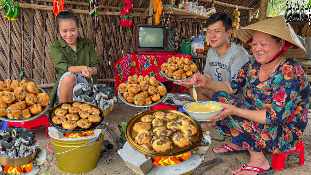 Bánh Bông Lan Thịt Mặn Nướng Than Củi | Hương Vị Bánh Quê Ngày Tết Xưa || Tet holiday cake