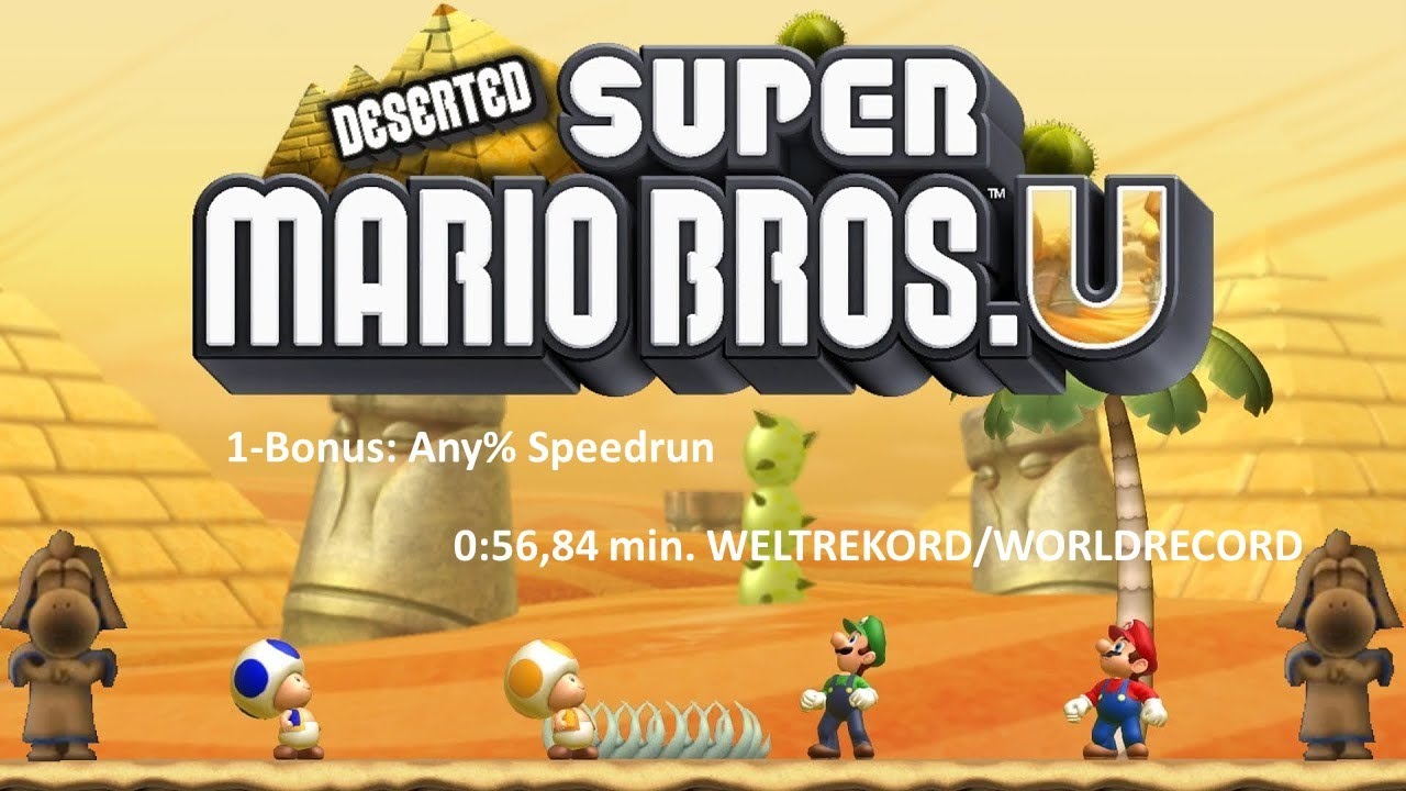 Deserted Super Mario Bros. U (NSMBU HACK) Speedrun (1-Bonus Any%) 0:56,84 min. (WELTREKORD)